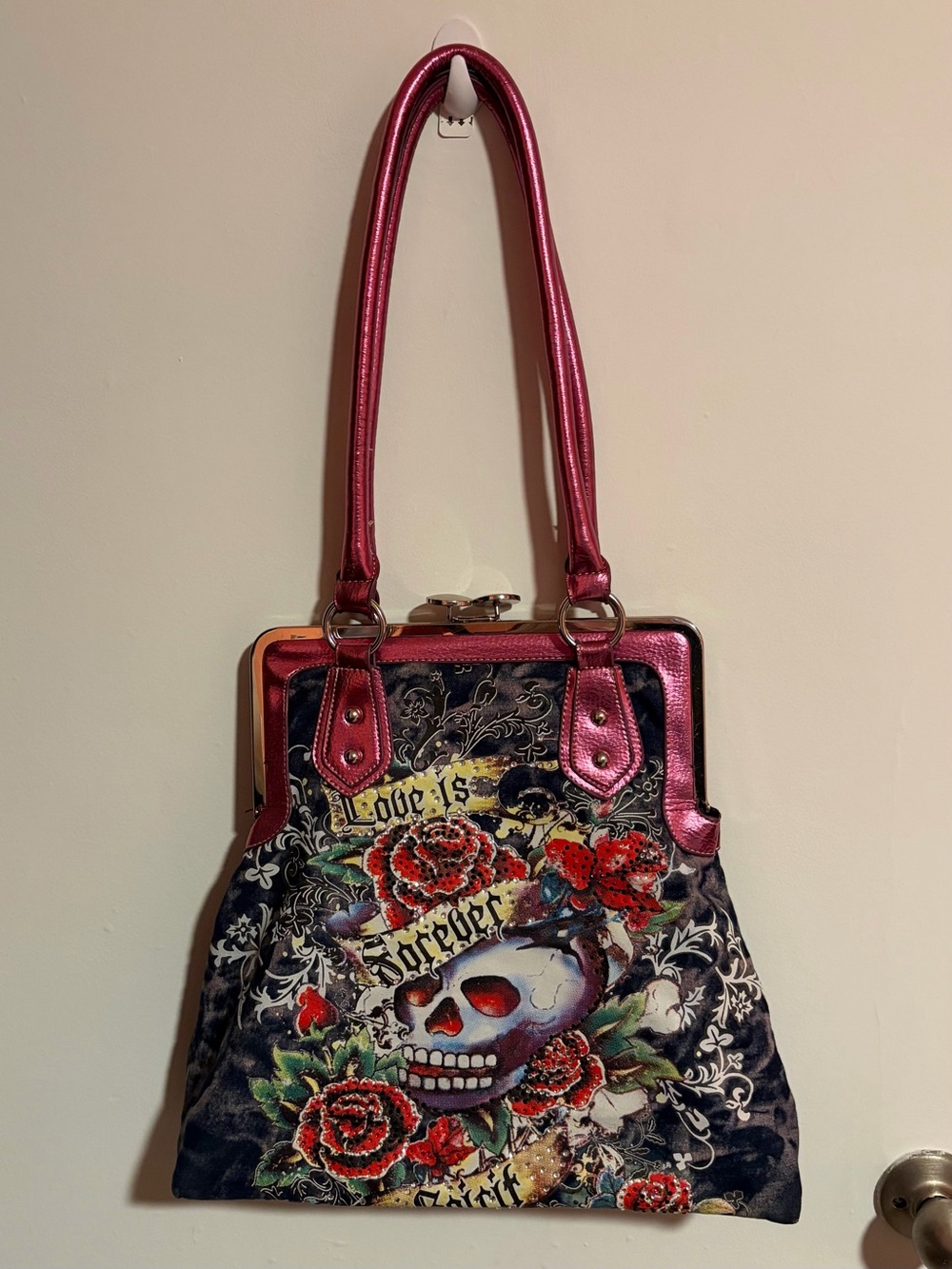 Vintage Y2K 2000s Ed Hardy “Love Is Forever Spirit” Rhinestone Handbag
